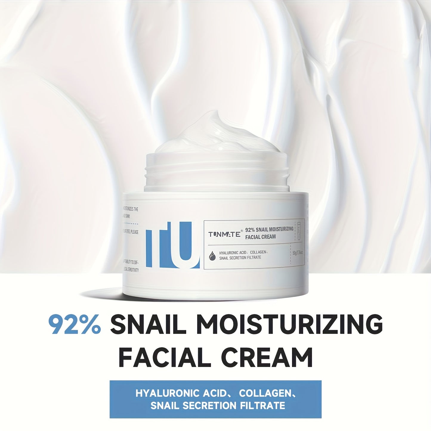 Tunmate 92% Snail Moisturizing Cream | Contains Snail Secretion Extract And Hyaluronic Acid | Improves Skin Texture, Evens Skin Tone, And Intensively Moisturizes | Facial Moisturizer | 50g-1.76oz & American Brand