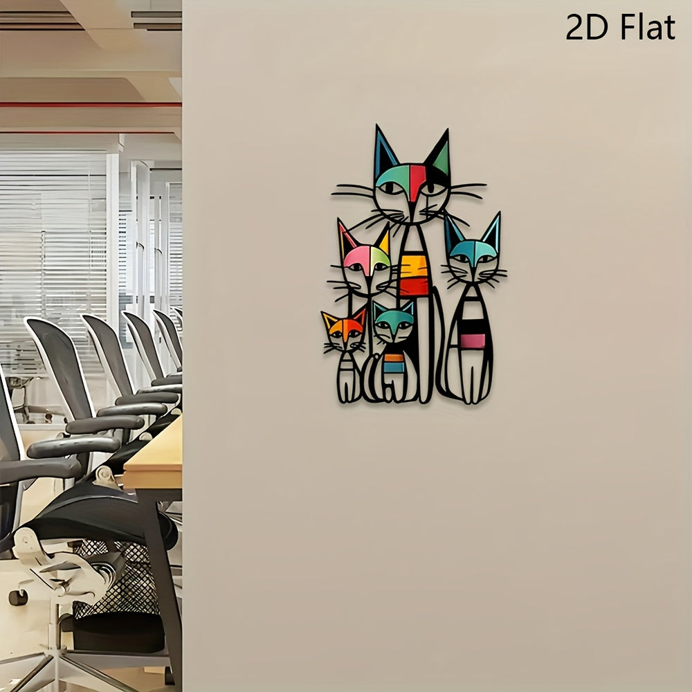 2D Flat CATS Metal Wall Art, Geometric Cat Bedroom Wall Art, Animal Metal Wall Art,