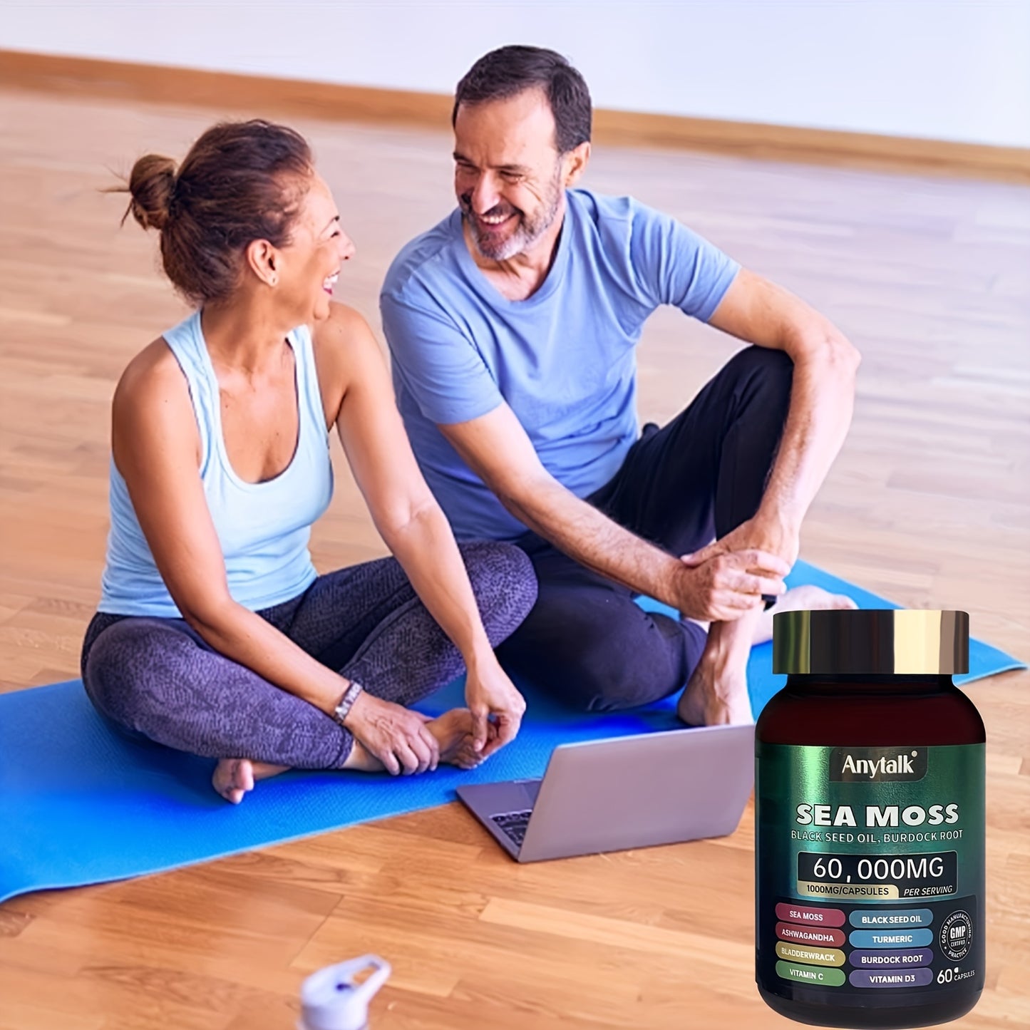 Anytalk SEA MOSS Contains Seaweed, Black Seed Oil, Turmeric, Vitamin C, Vitamin D3 And Other Ingredients 60 Capsules