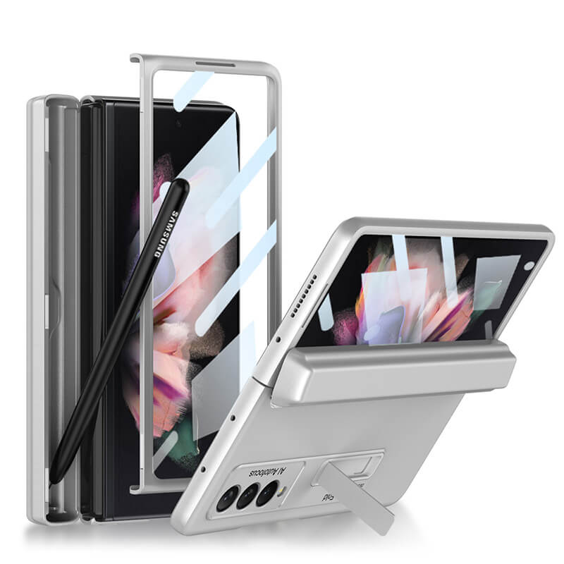 Magnetic Folding Full Wrap Protective Pen Case With Back Screen Glass Hinge Holder Phone Cover For Samsung Galaxy Z Fold 3 5G - mycasety2023 Mycasety