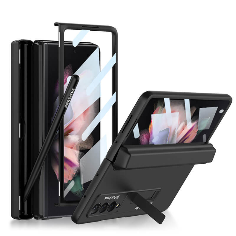 Magnetic Folding Full Wrap Protective Pen Case With Back Screen Glass Hinge Holder Phone Cover For Samsung Galaxy Z Fold 3 5G - mycasety2023 Mycasety
