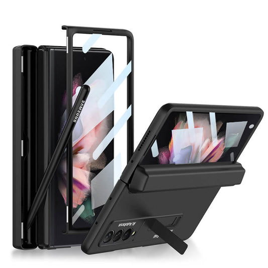 Magnetic Folding Full Wrap Protective Pen Case With Back Screen Glass Hinge Holder Phone Cover For Samsung Galaxy Z Fold 3 5G - mycasety2023 Mycasety