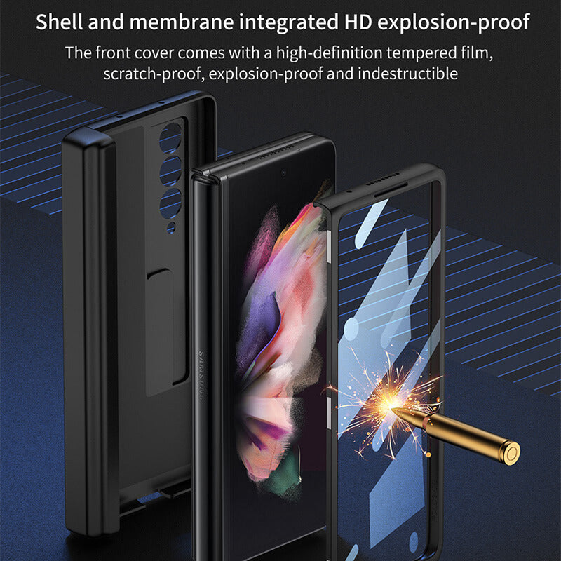 Magnetic Folding Full Wrap Protective Pen Case With Back Screen Glass Hinge Holder Phone Cover For Samsung Galaxy Z Fold 3 5G - mycasety2023 Mycasety