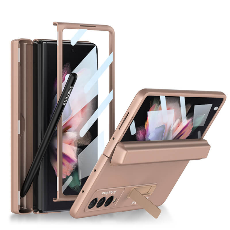 Magnetic Folding Full Wrap Protective Pen Case With Back Screen Glass Hinge Holder Phone Cover For Samsung Galaxy Z Fold 3 5G - mycasety2023 Mycasety