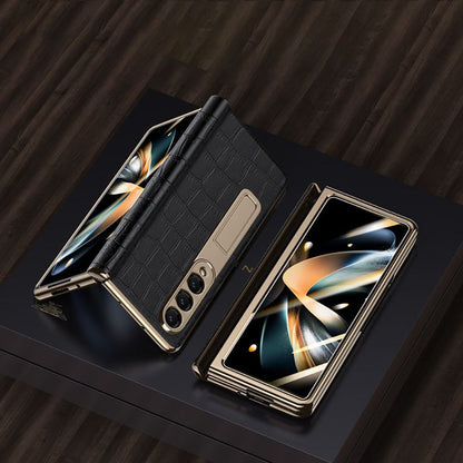 Handmade Leather Crocodile Pattern Phone Case With Back Screen Protector For Samsung Galaxy Z Fold4 5G - Mycasety Mycasety
