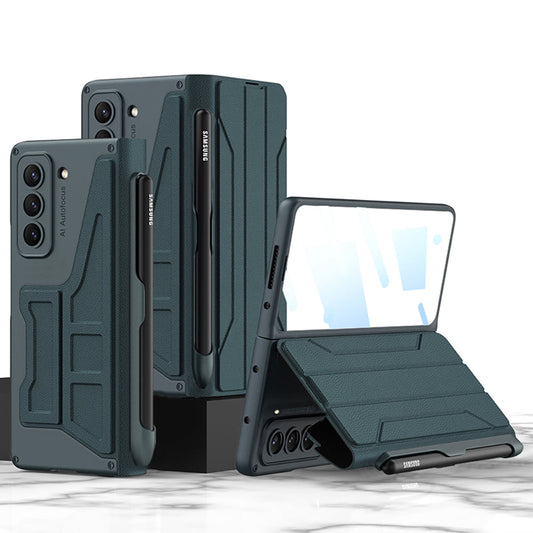Business Leather Phone Cover With S Pen Holder & Back Screen Protector For Samsung Galaxy Z Fold 5/4/3 5G - Mycasety Mycasety