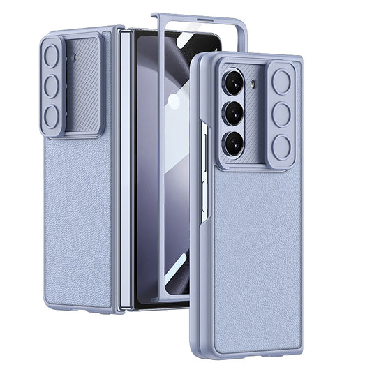 Leather All-inclusive Lens Slide Protector Phone Case With Back Screen Protector For Samsung Galaxy Z Fold 5/4/3 5G - Mycasety Mycasety