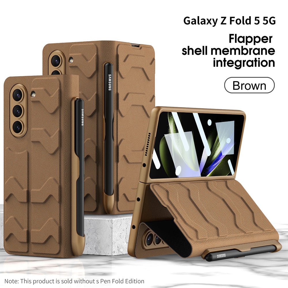 Leather Pen Holder Armor Phone Case With Back Screen Protector For Samsung Galaxy Z Fold 5/4/3 5G - Mycasety Mycasety