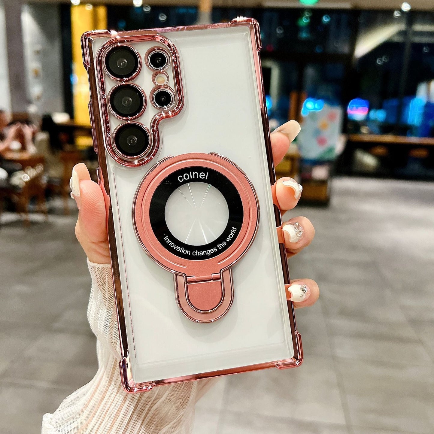 Galaxy Electroplated Magnetic Bracket Anti-fall Phone Case With Lens Glass Proetector