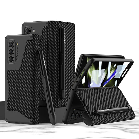 Leather Pen Holder Armor Phone Case With Back Screen Protector For Samsung Galaxy Z Fold5 Fold4 - Mycasety Mycasety
