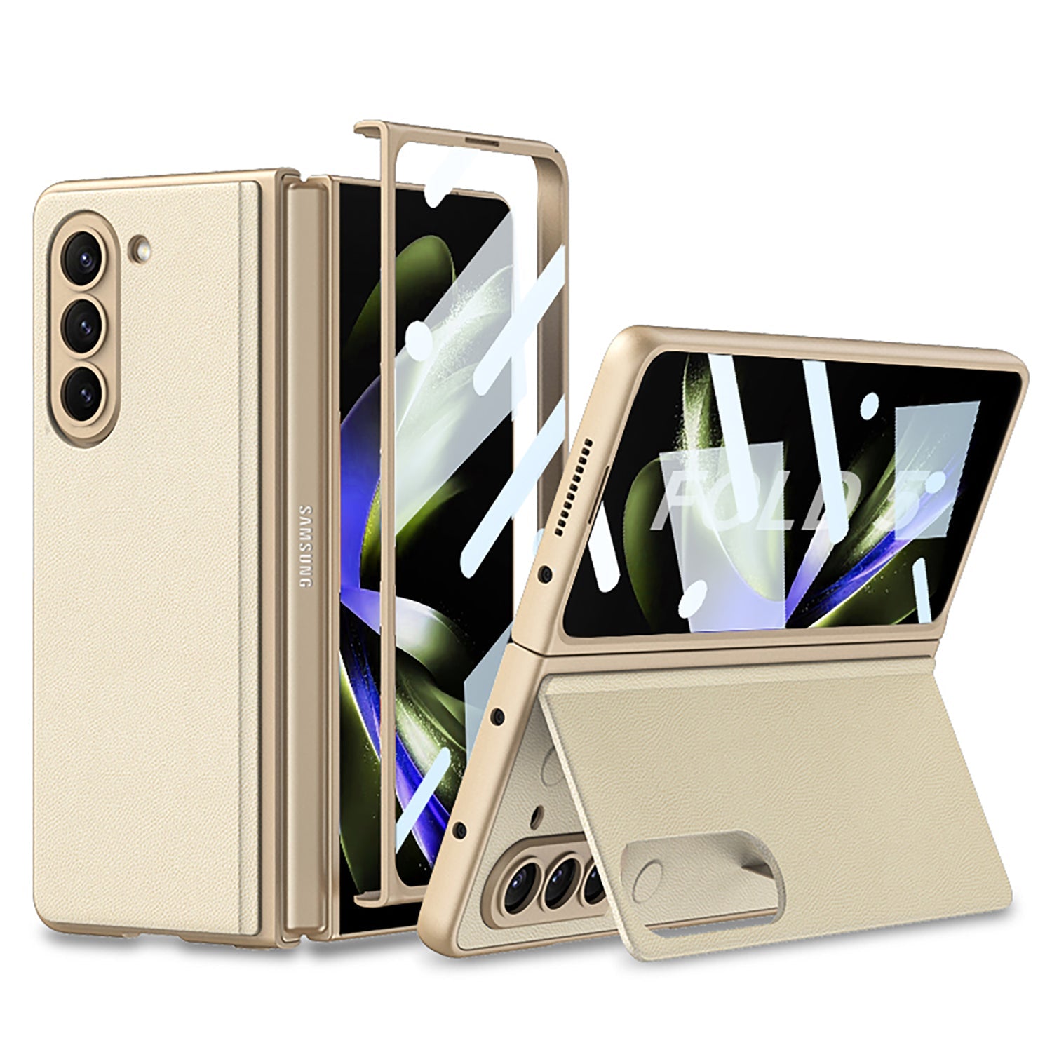 Leather Holder Phone Case With Back Screen Protector For Samsung Galaxy Z Fold 5/4/3 5G - Mycasety Mycasety