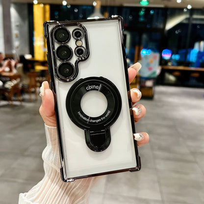 Galaxy Electroplated Magnetic Bracket Anti-fall Phone Case With Lens Glass Proetector