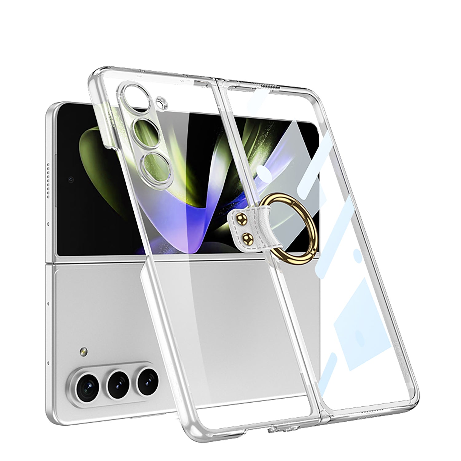 Transparent Electroplating Ring Holder Protective Phone Case With Back Screen Protector For Samsung Galaxy Z Fold 5/4/3 5G - Mycasety Mycasety