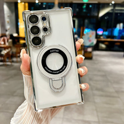 Galaxy Electroplated Magnetic Bracket Anti-fall Phone Case With Lens Glass Proetector