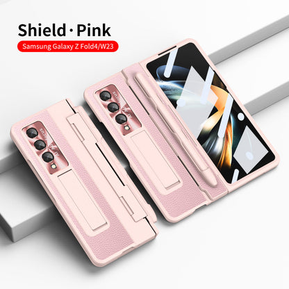 Shield Hinge Plain Leather All-inclusive Drop-Proof  Case For Samsung Galaxy Z Fold3 Fold4 5G