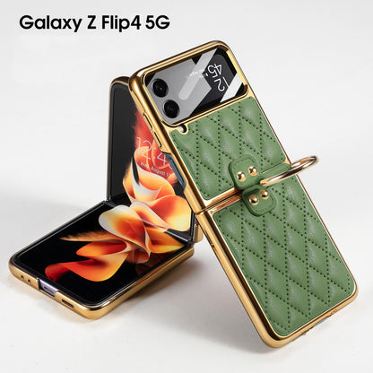 Samsung Galaxy Z Flip4 5G Case Luxury Leather Electroplating Diamond Protective Case