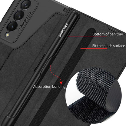 Leather Pen Holder Armor Back Case For Samsung Galaxy Z Fold 3 5G - GiftJupiter
