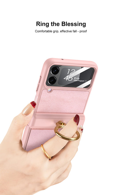 Magnetic Shockproof Case For Galaxy Z Flip4 5G With Verical Braceket and Ring
