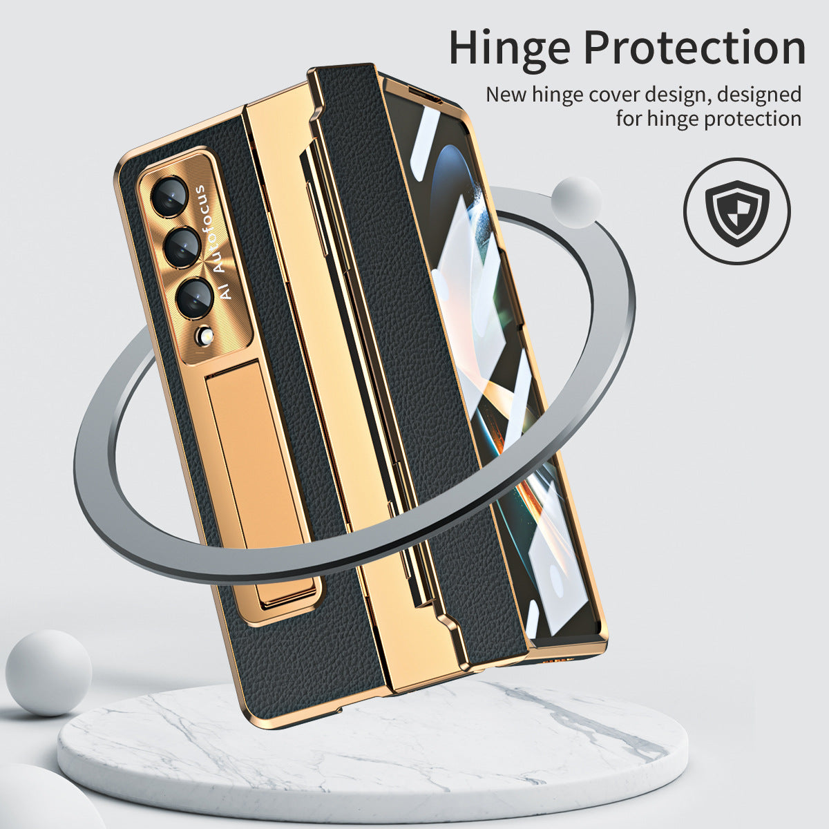 Shield Hinge Plain Leather All-inclusive Drop-Proof  Case For Samsung Galaxy Z Fold3 Fold4 5G