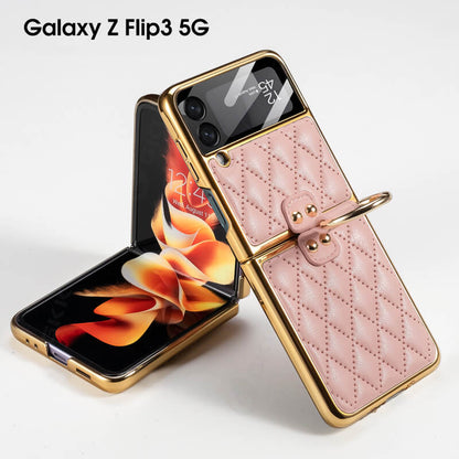 Luxury Leather Electroplating Diamond Protective Cover For Samsung Galaxy Z Flip3 / Flip4 5G