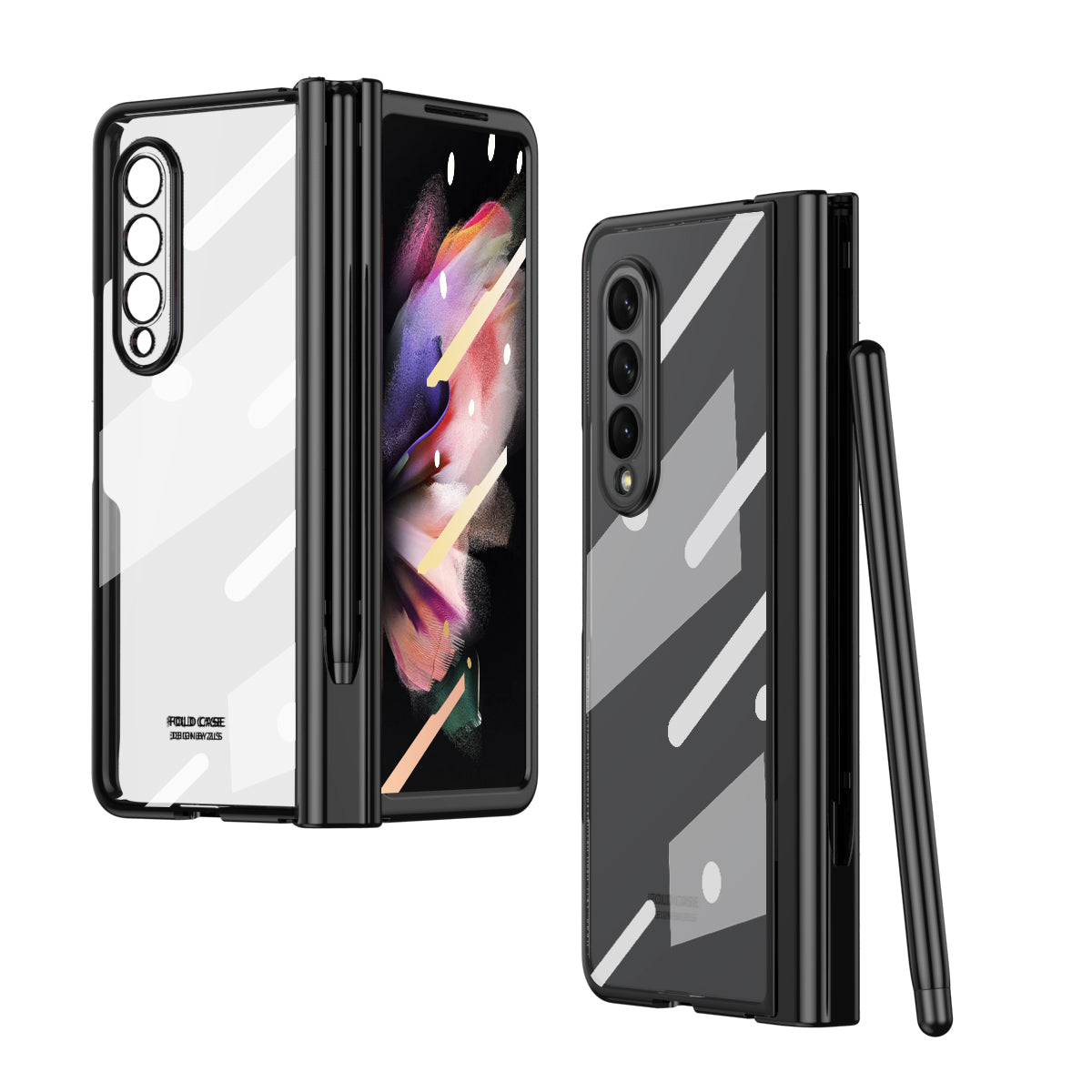 S Pen Fold Edition Case for Samsung Galaxy Z Fold 2 Z Fold 3 Pencil Slot Electroplating Clear Back Cover with Tempered Glass