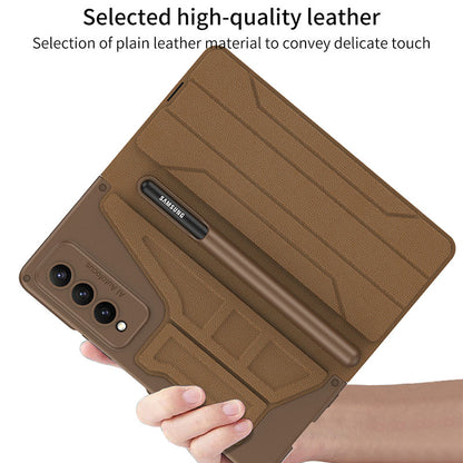 Business Samsung Galaxy Z Fold4 5G Flip Case Leather Cover With Film Detachable S Pen Holder