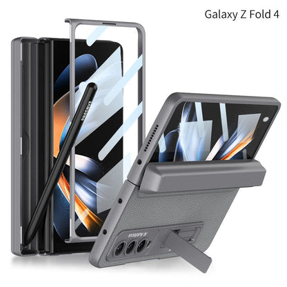 Full Protect Magnetic Hinge Case For Galaxy Z Fold4 5G With Made-in S Pen Slot & Tempered Film Stand