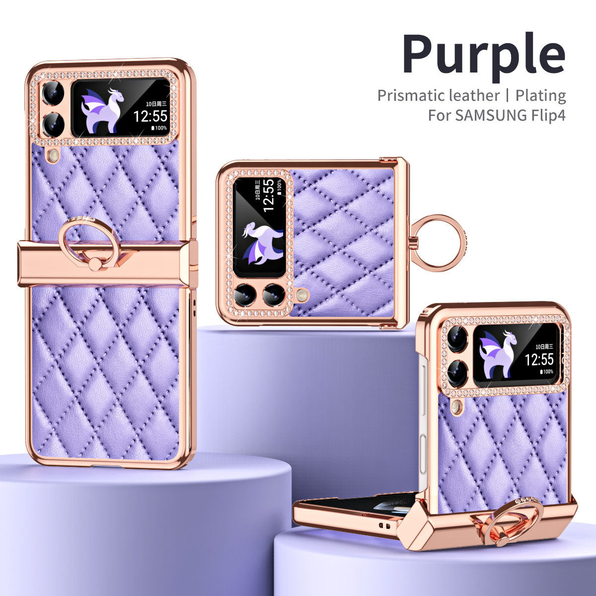 Luxury Samsung Z Flip4 5G Case With Diamond Window and Ring Stand