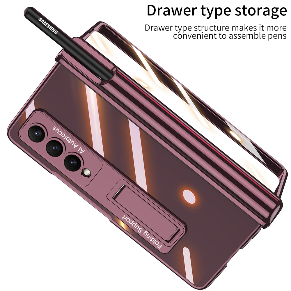 Galaxy Z Fold4 Magnetic Pen Holder Folding Bracket Shell Case With Film Integration And Folding Support