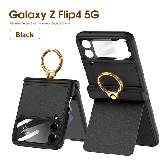 Magnetic Shockproof Case For Galaxy Z Flip4 5G With Verical Braceket and Ring