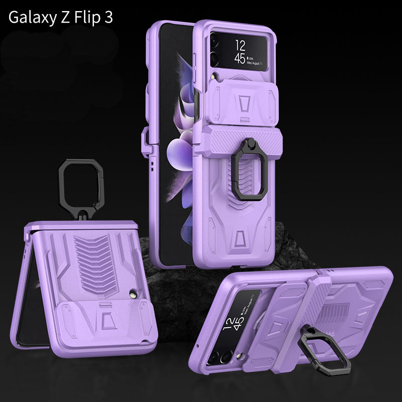 Magnetic Hinge Hard Armor Shockproof Case For Samsung Galaxy Z Flip 3 5G Case with Ring Holder Support Wireless Charging