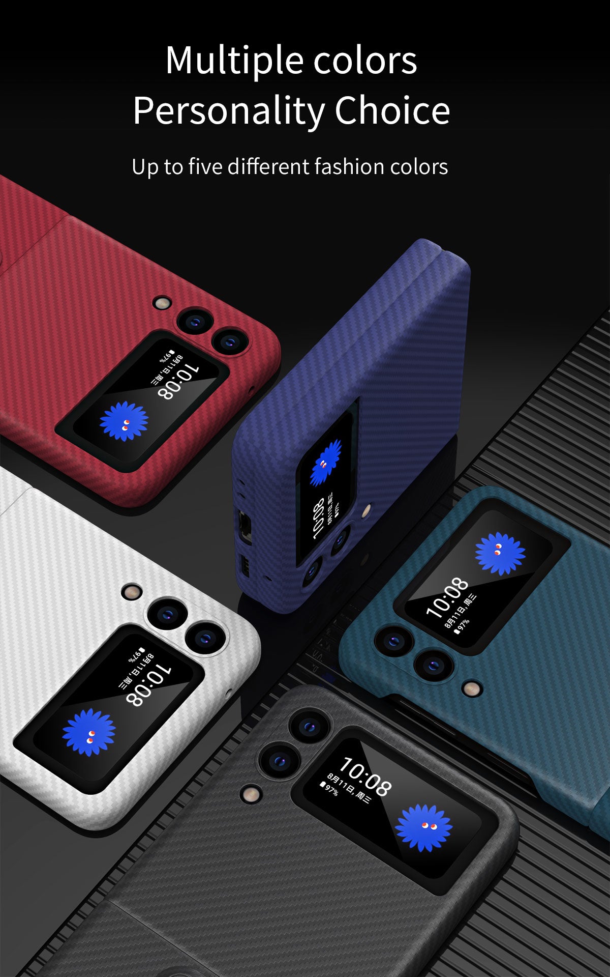 Carbon Fiber Phone Case For Samsung Galaxy Z Flip 3 5G With Kickstand
