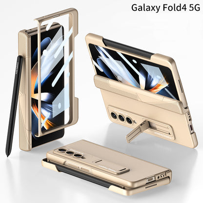 Side Pen Slot Hinge Flip Cover for Samsung Galaxy Z Fold4 5G Case with Screen Protector