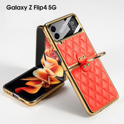 Samsung Galaxy Z Flip4 5G Case Luxury Leather Electroplating Diamond Protective Case