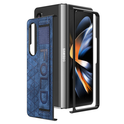 Folding Leather Samsung Galaxy Z Fold4 5G Case with Waistband and S Pen Slot
