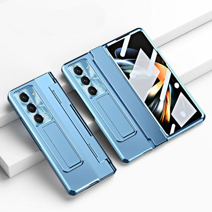 Plated Galaxy Z Fold5 Case with Front Screen Protector & Flat Hinge Protection & Hidden Stand