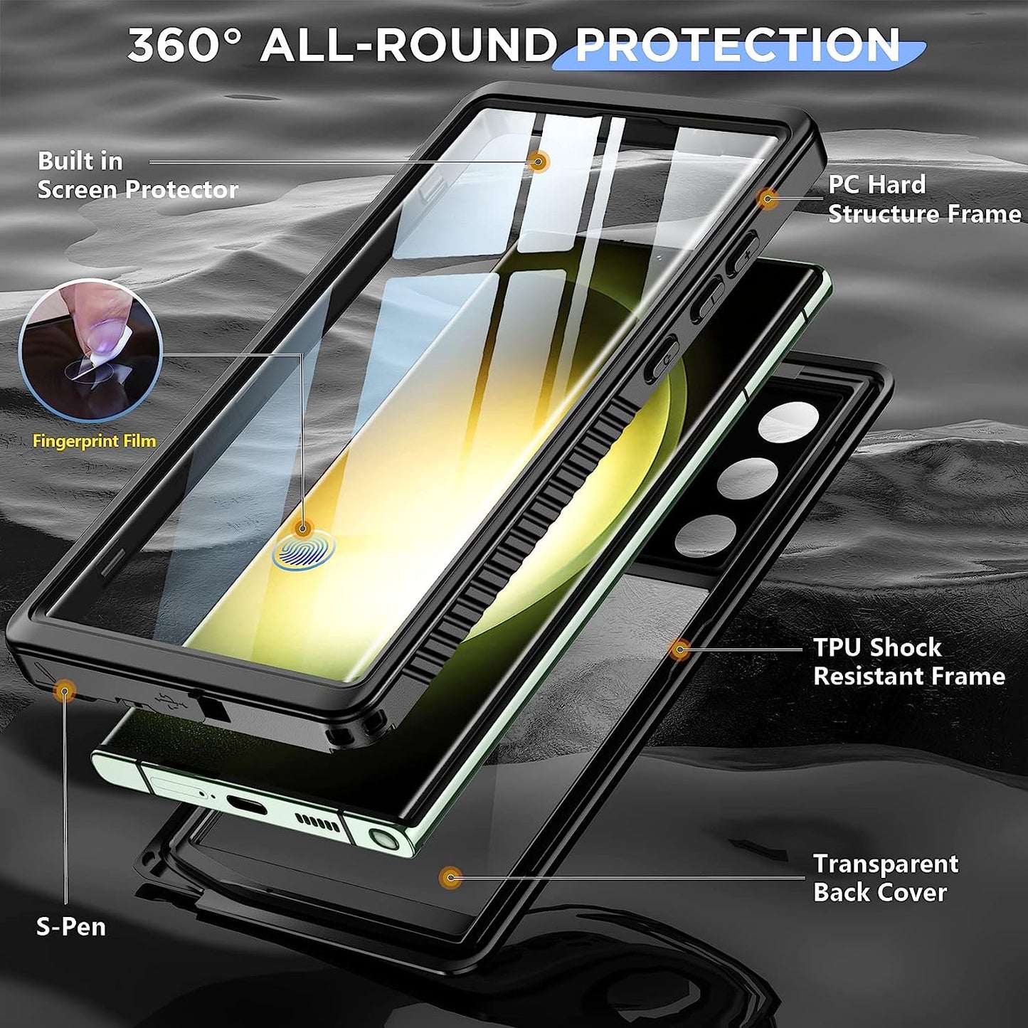 Waterproof Samsung Galaxy S23 Ultra Case Built-in Lens & Screen Protector