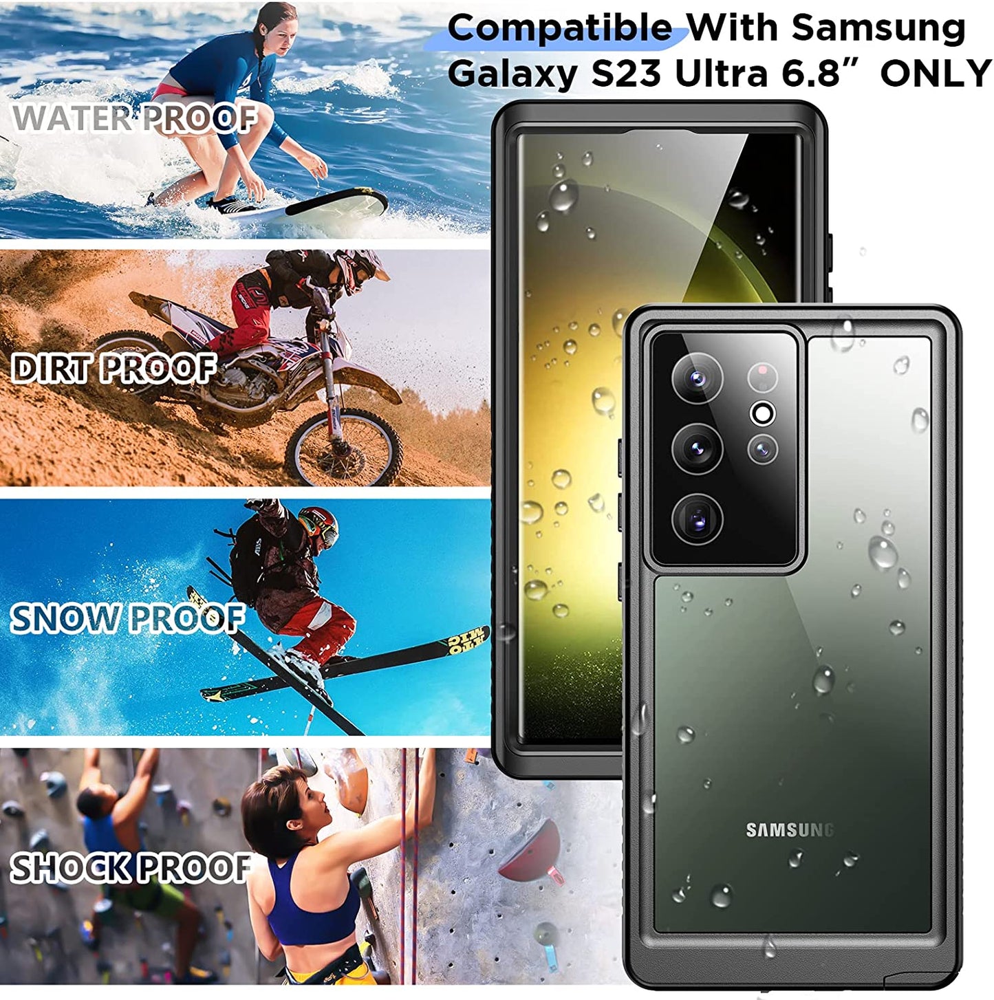 Waterproof Samsung Galaxy S23 Ultra Case Built-in Lens & Screen Protector