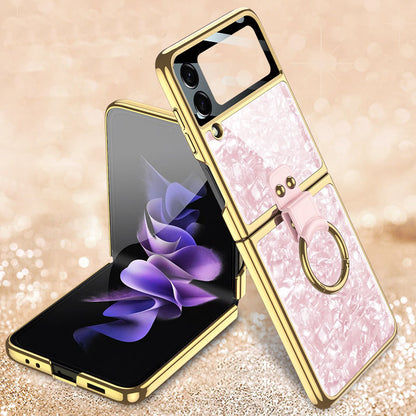 PC Plating Ring Holder Case For Samsung Galaxy Z Flip 4 5G Phone Case Fashion Anti Drop accessories protective funda for flip4