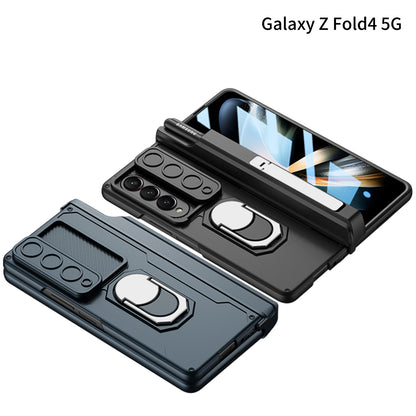 Magnetic Folding Armor Pen Slot Case For Samsung Galaxy Z Fold4 5G With Front Film and Kickstand