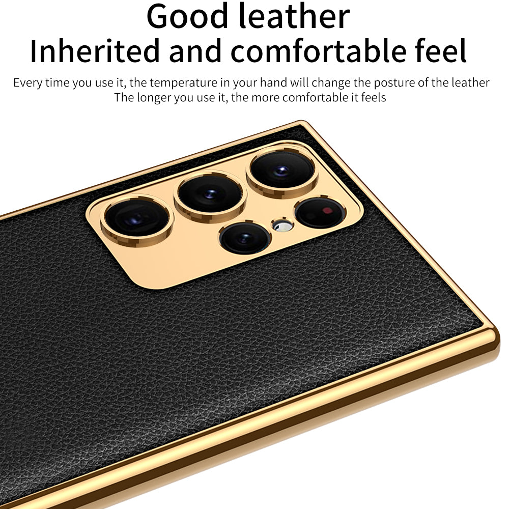 Electroplated Leather Case for Samsung Galaxy S23 Ultra With Kickstand