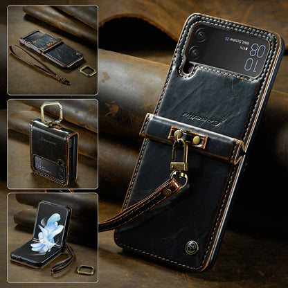 Leather Case For Samsung Galaxy Z Flip4 5G with Hand Strap and Keychain