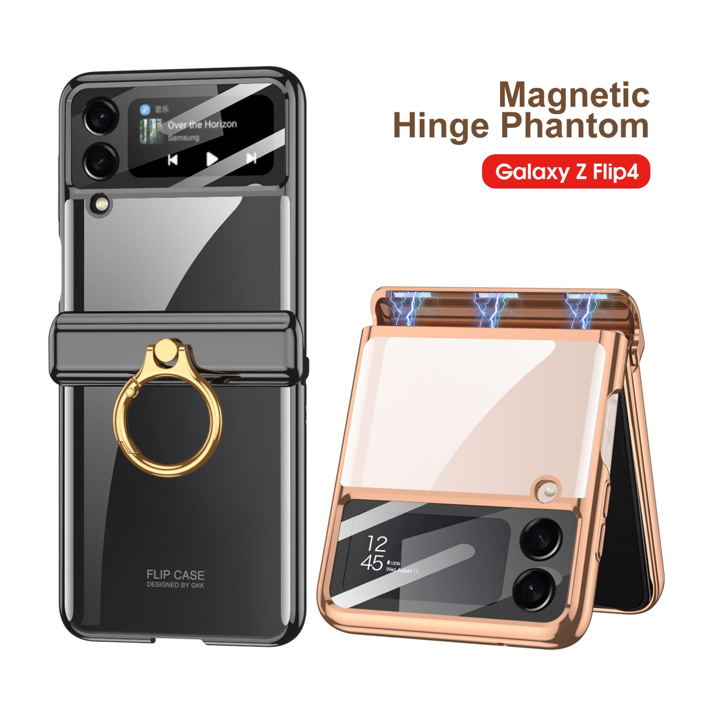 Magnetic Hinge Protect Electroplated Case For Galaxy Z Flip4 5G With Ring Standard