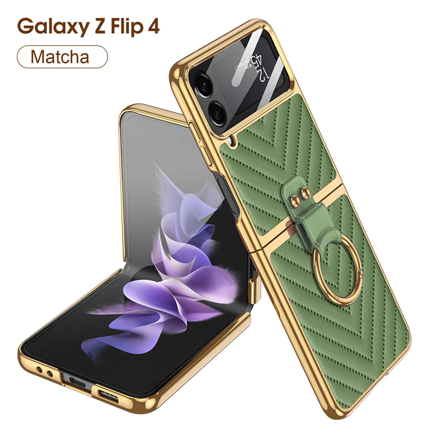 Luxury Electroplated Soft Case For Galaxy Z Flip4 5G With Back Glass And Ring Holder Standard