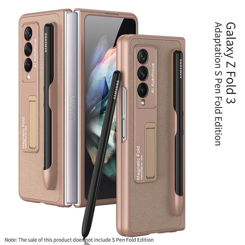Luxury Leather Cover With Pen Slot Holder For Samsung Galaxy Z Fold 3 5G - GiftJupiter