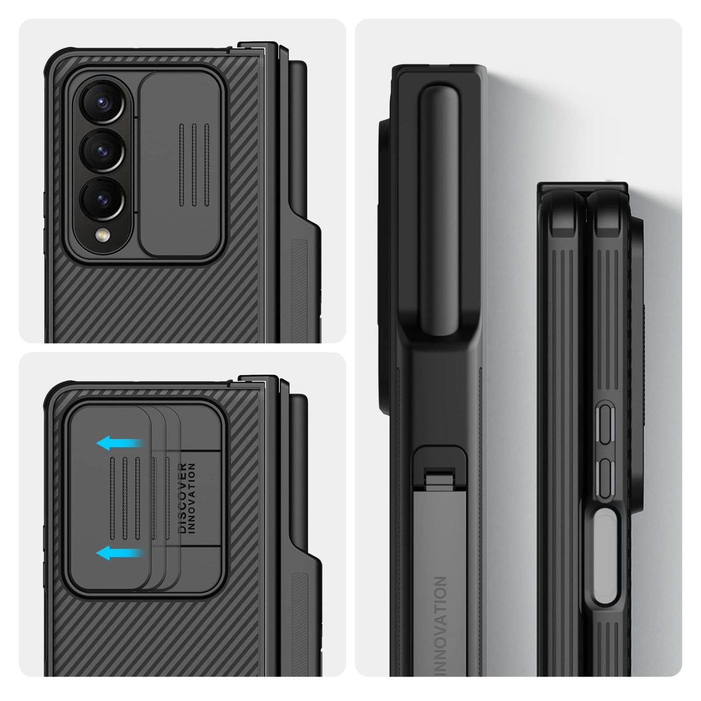 Full Protection Samsung Galaxy Z Fold4 5G Case with S pen Slot Camera Lens Protector and Stand