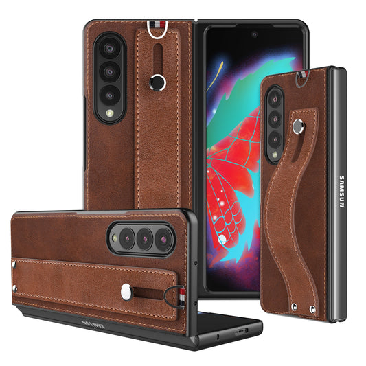 Samsung Galaxy Z Fold 3 5G Case Slim Lightweight Genuine Leather Hand Strap Protective Shockproof Cover