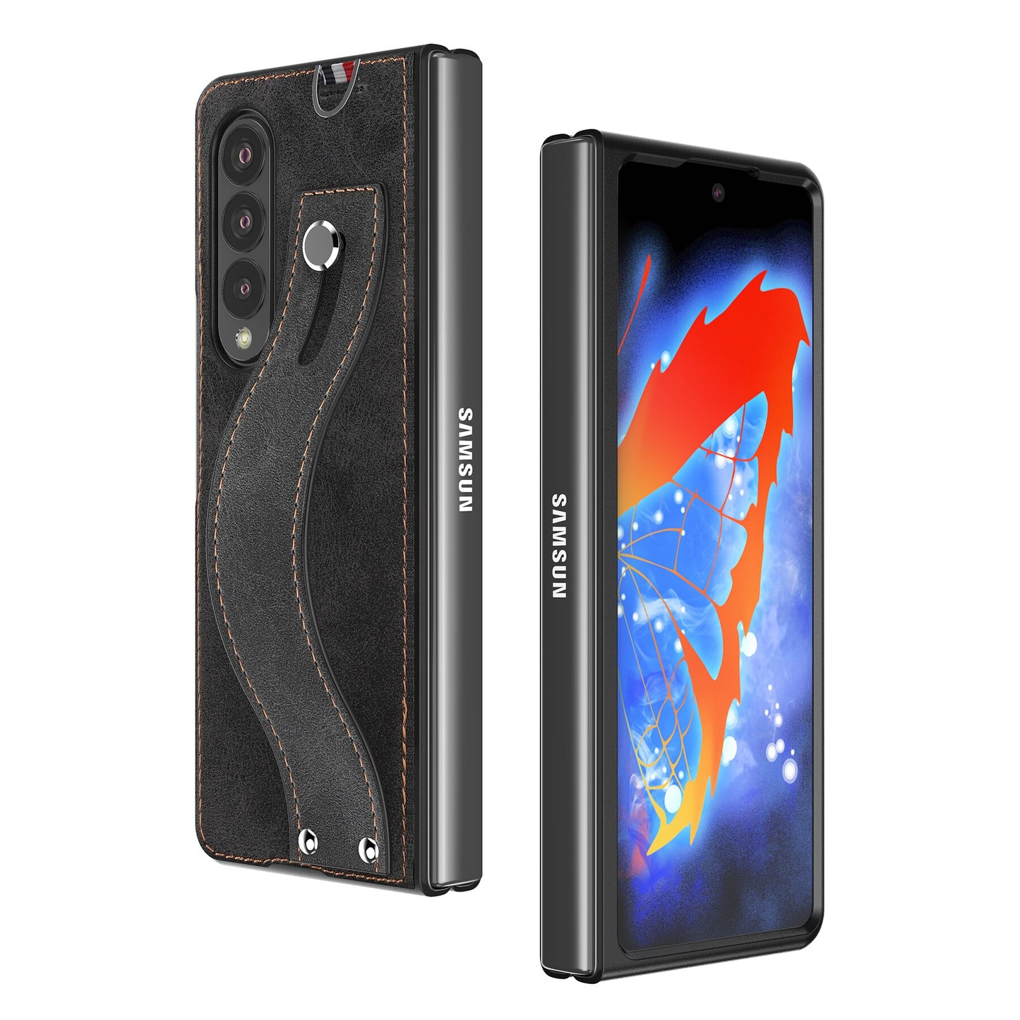 Samsung Galaxy Z Fold 3 5G Case Slim Lightweight Genuine Leather Hand Strap Protective Shockproof Cover