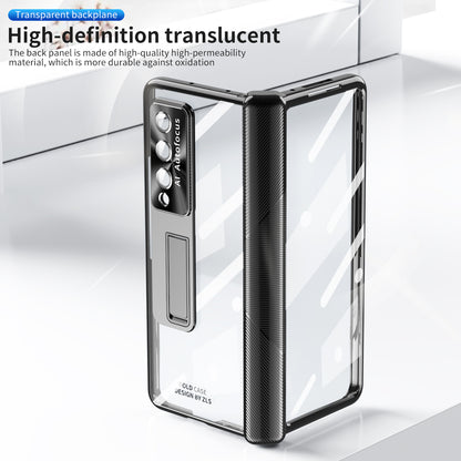 Electroplated Holder Magnetic Hinge Full Cover For Samsung Galaxy Z Fold4 Fold3 Transparent Glossy Armor Case