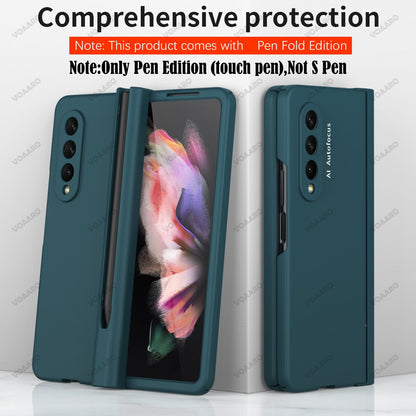 Samsung Galaxy Z Fold4 Hinge Case with Pen Slot Holder Hinge Case with Front Screen Glass Film